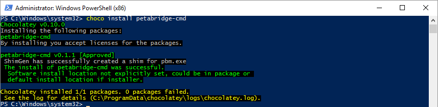 Petabridge.Cmd Chocolatey completed installation.